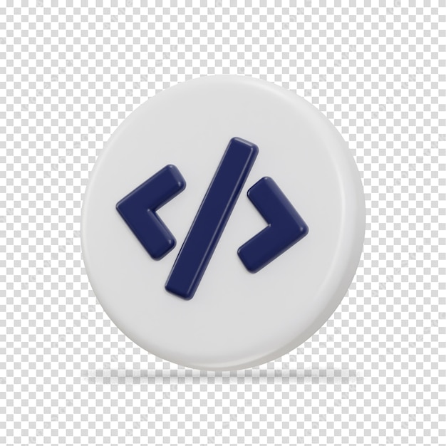 Icono de código de programación 3D en la ilustración vectorial de botón redondeado