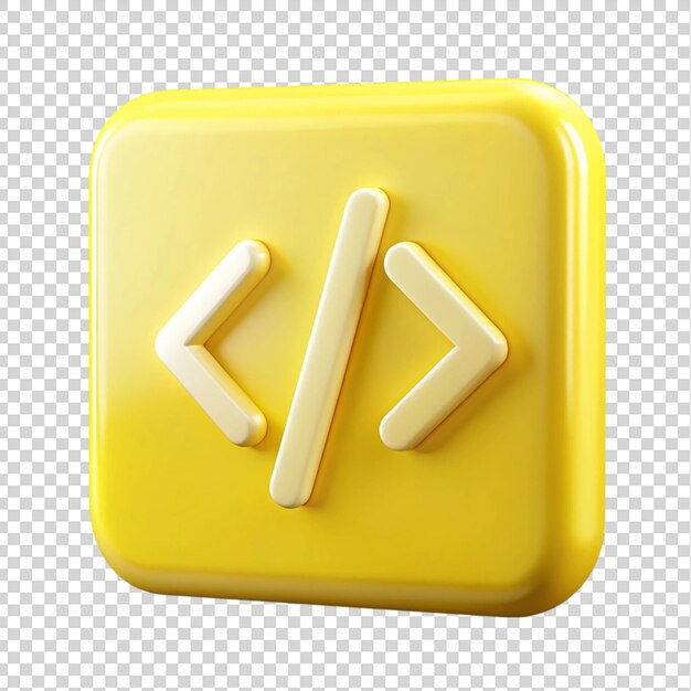 El icono de código de renderización 3D de programación amarilla aislado en un fondo transparente
