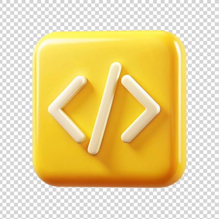 PSD el icono de código de renderización 3d de programación amarilla aislado en un fondo transparente