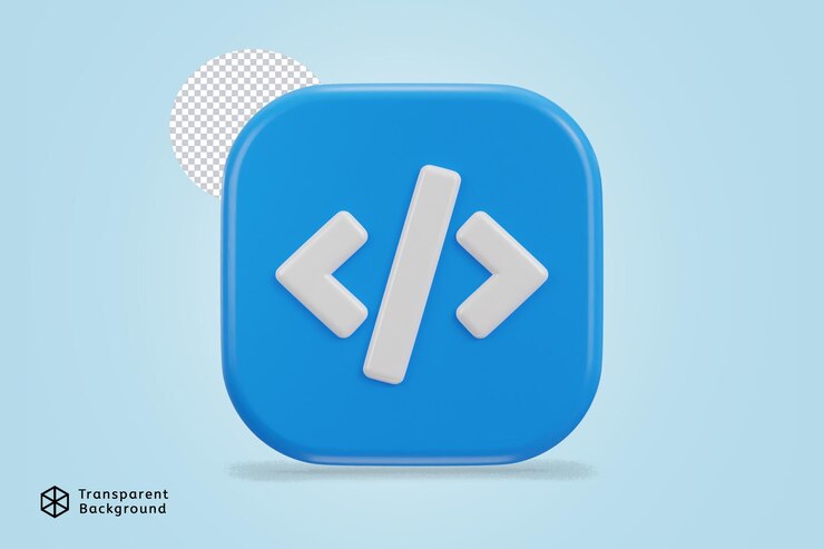 PSD icono de código de renderización 3d símbolo de desarrollo web