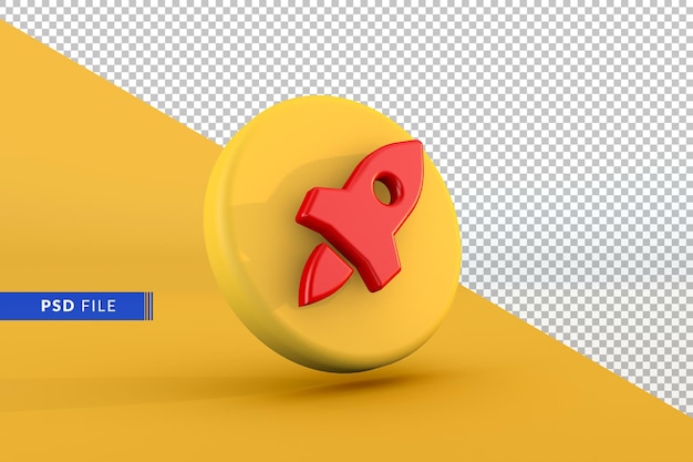 Icono de cohete 3d simple sobre fondo amarillo