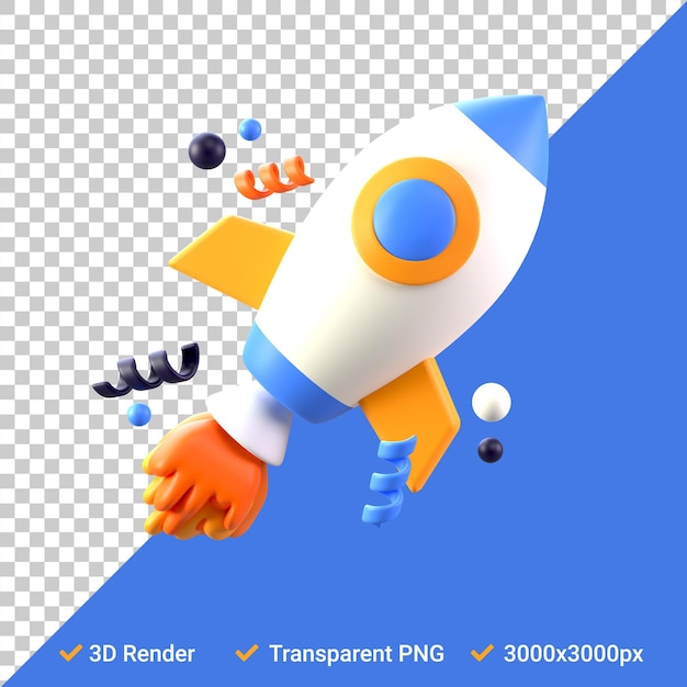 Icono de cohete en archivos PSD 3D