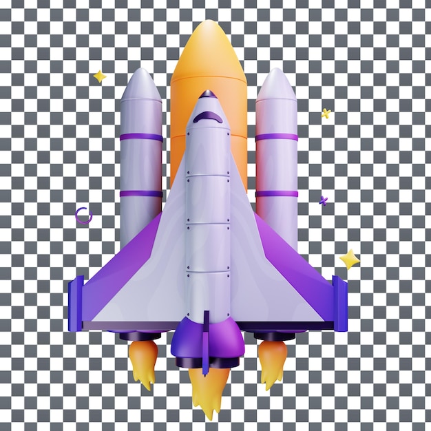 Icono de cohete psd 3d en fondo aislado y transparente