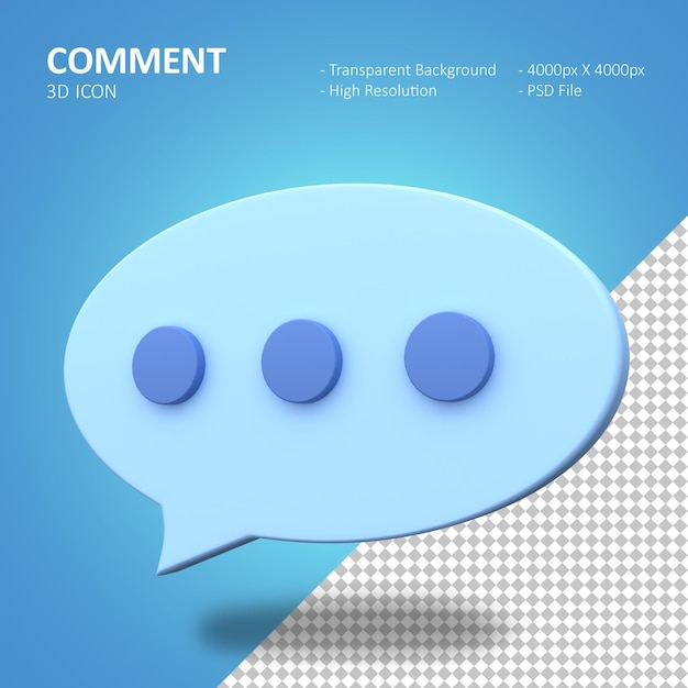 PSD icono de comentario de renderizado 3d