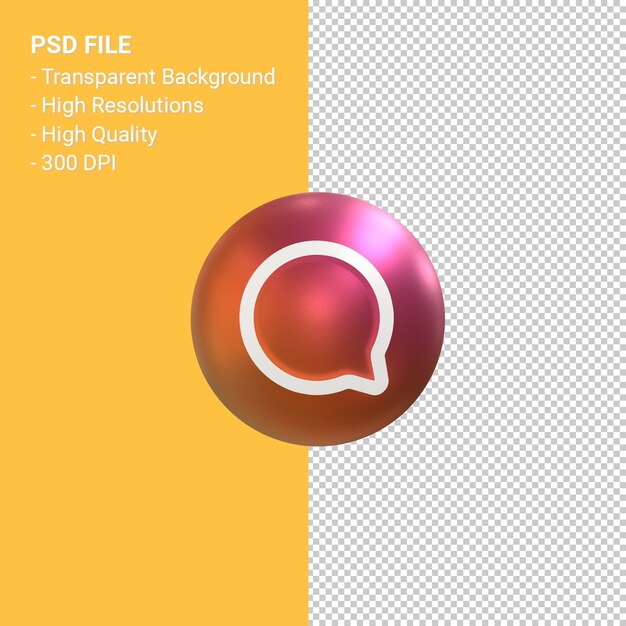 PSD icono de comentario para representación de símbolo de globo 3d de instagram aislado
