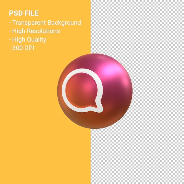 Icono de comentario para representación de símbolo de globo 3d de instagram aislado