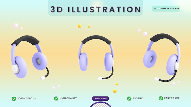 icono de comercio electrónico de ilustración de auriculares lindo 3d