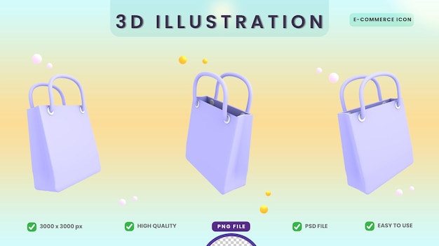 Icono de comercio electrónico vacío azul bolsas de compras ilustración 3d