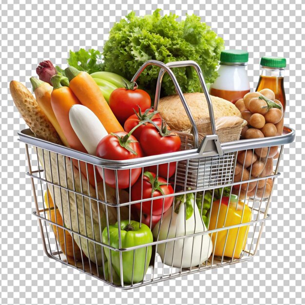 icono de comestibles cesta llena de comida compras en el fondo transparente