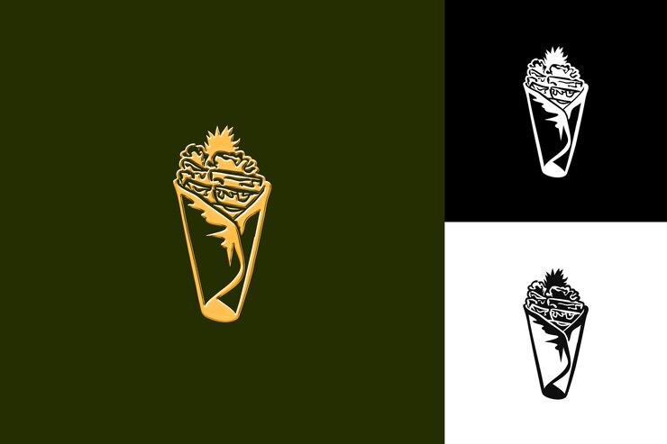 PSD icono de comida shawarma con un gran pedazo de carne asada t ilustración plana diseño vectorial de alimentos