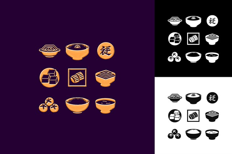 PSD icono de la comida shojin ryori con un diseño vectorial de alimentos con ilustraciones de varios platos y vegetariano