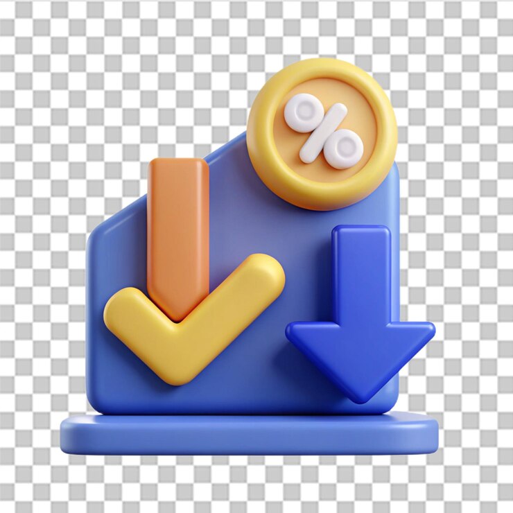 PSD icono de comisión en porcentaje 3d disminución de la tasa de interés de corretaje bajo precio reducir el costo porcentaje de venta impuesto vector de moda y moderno en estilo 3d