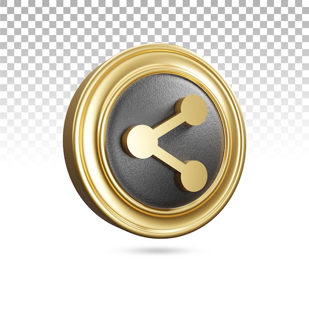 Icono de compartir dorado en renderizado 3d