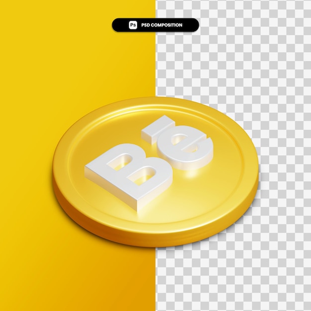 Icono de comportamiento de representación 3D en círculo dorado aislado