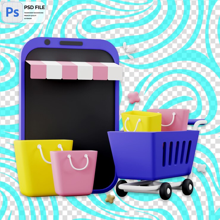 PSD icono de compras móviles 3d aislado ilustración png plantilla psd