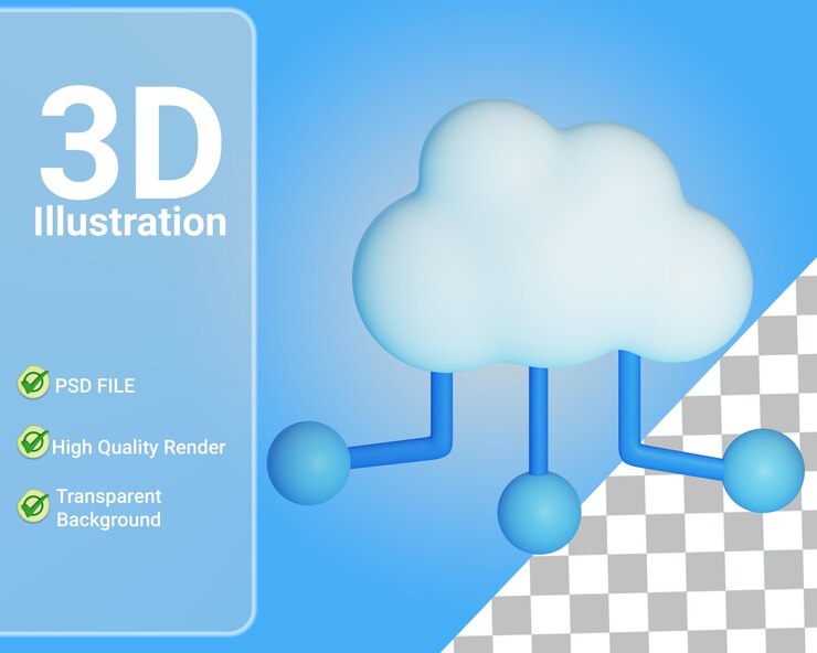 PSD icono de computación en la nube 3d para ui y web aislado