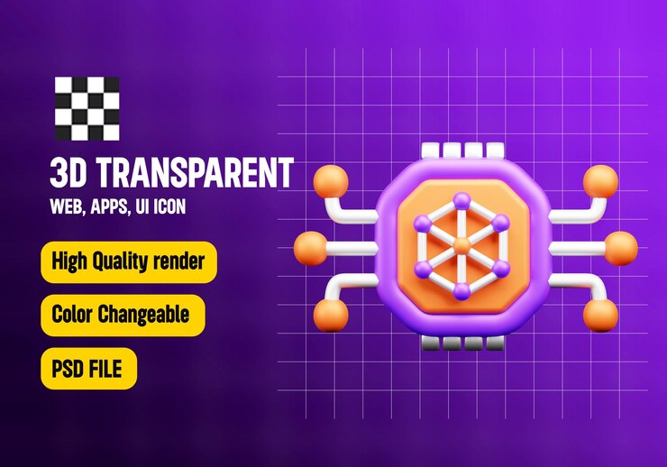 PSD icono de computadora cuántica en 3d o icono de cosas futuras en 3d