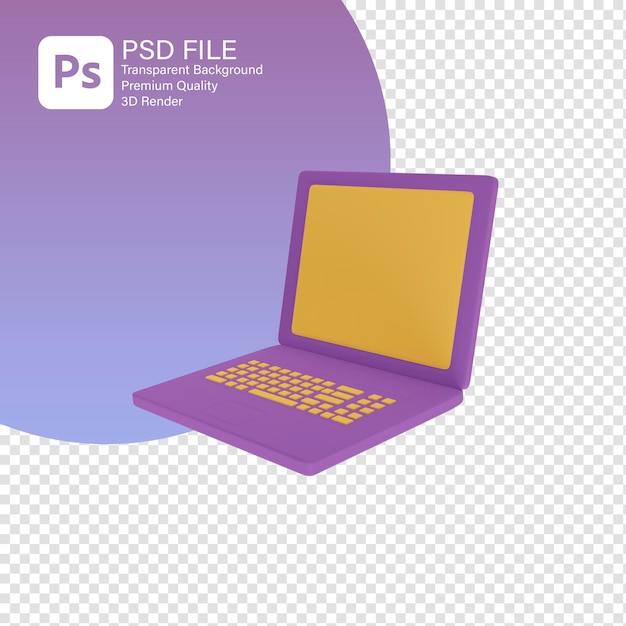 Icono de computadora portátil púrpura 3D Representación 3D