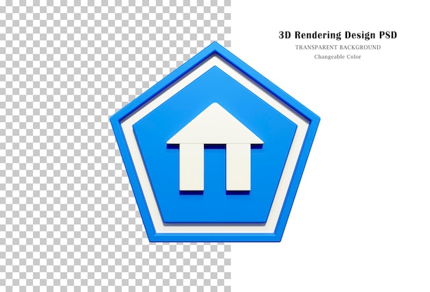 PSD icono de concepto de casa de estilo plano de color azul 3d con borde de pentágono blanco. representación 3d del icono de inicio