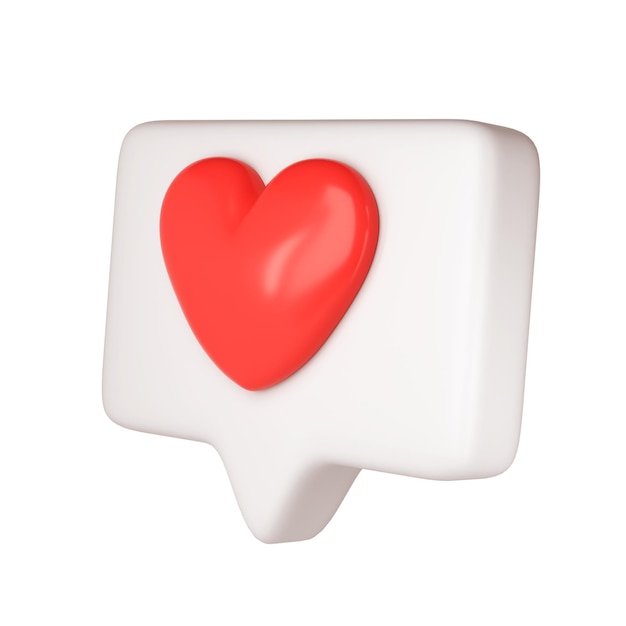 PSD icono de concepto de plataforma en línea de redes sociales en 3d en marco blanco transparente con emoji de corazón y amor