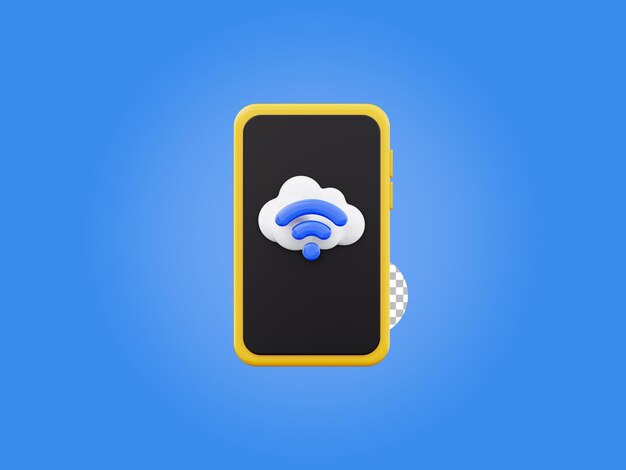 El icono de conexión inalámbrica de nube blanca wifi en el teléfono móvil Ilustración de renderización 3D