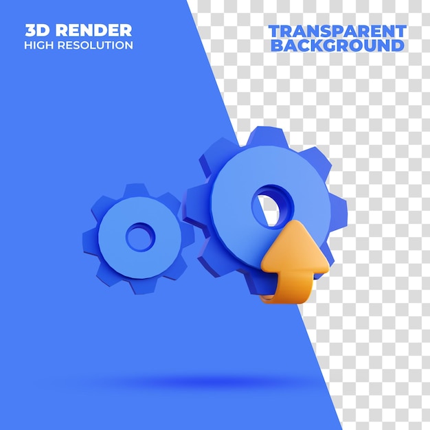 PSD icono de configuración de engranaje de actualización azul vista en perspectiva de render 3d aislado