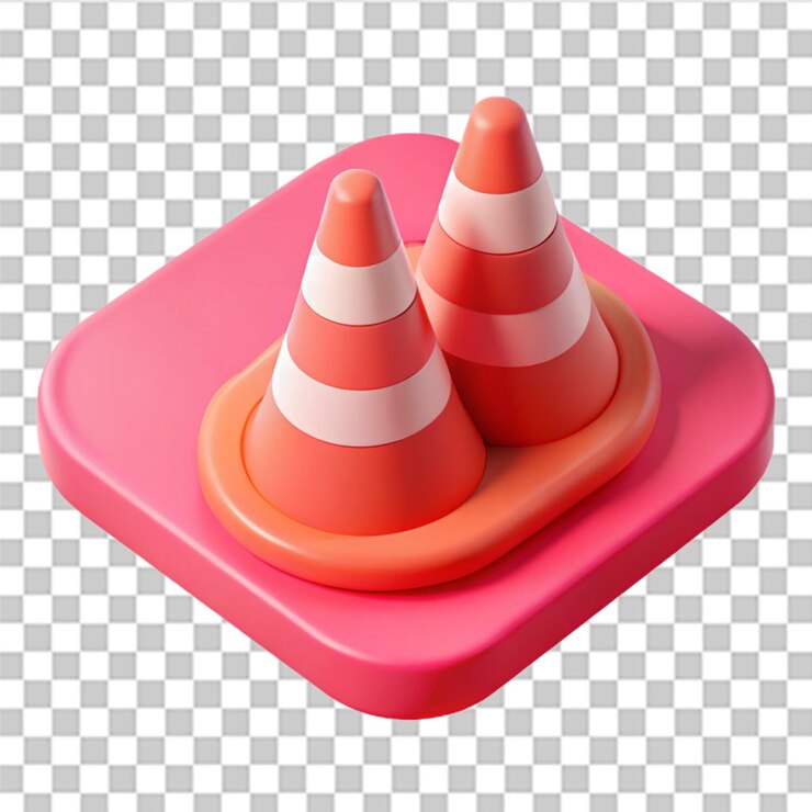 PSD icono de conos de tráfico rojos en 3d en fondo rosa concepto de prevención de accidentes dibujo animado minimal lindo ilustración de renderización 3d suave