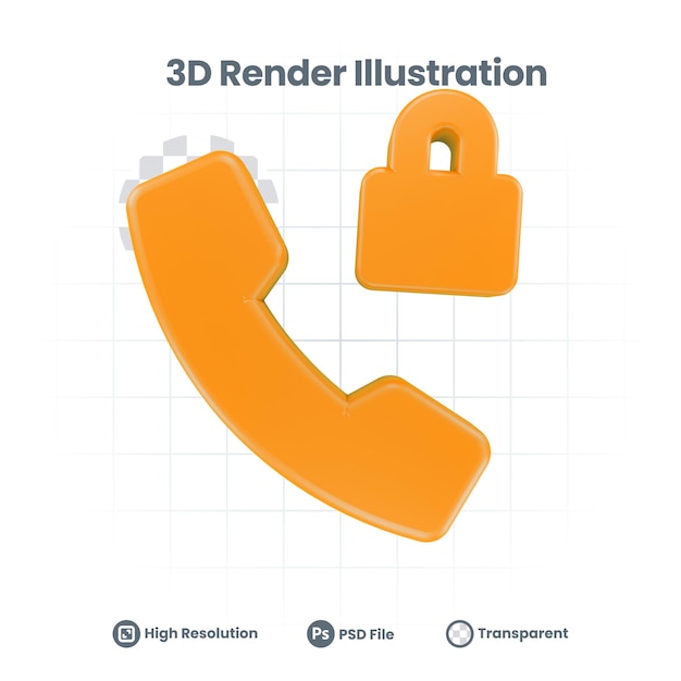 Icono de contacto de teléfono de bloqueo de procesamiento 3D para promoción de redes sociales de aplicaciones móviles web