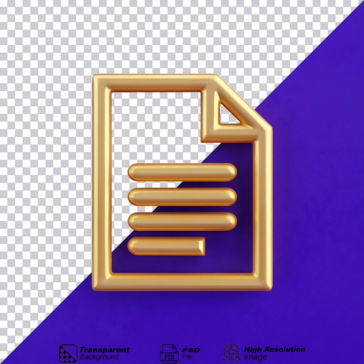 PSD ícono de contorno de archivo de texto dorado aislado en fondo transparente