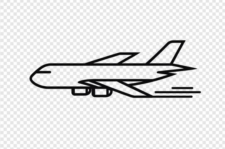 PSD icono de contorno de avión en un fondo transparente