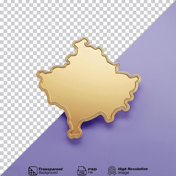 PSD el icono del contorno del mapa del país de kosovo en oro aislado sobre un fondo transparente