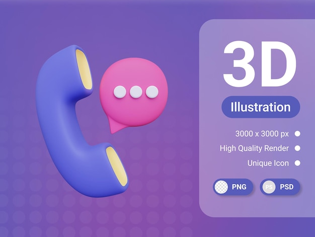PSD icono de conversación de teléfono de renderizado 3d