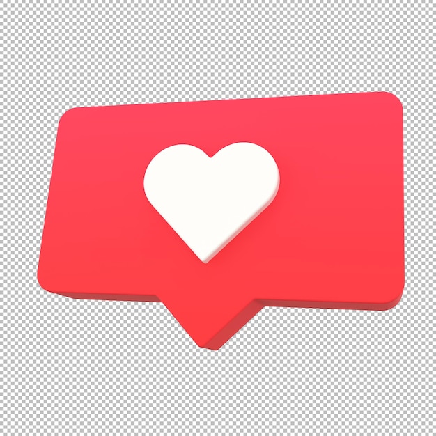 Icono de corazón 3D con acabado mate en fondo transparente