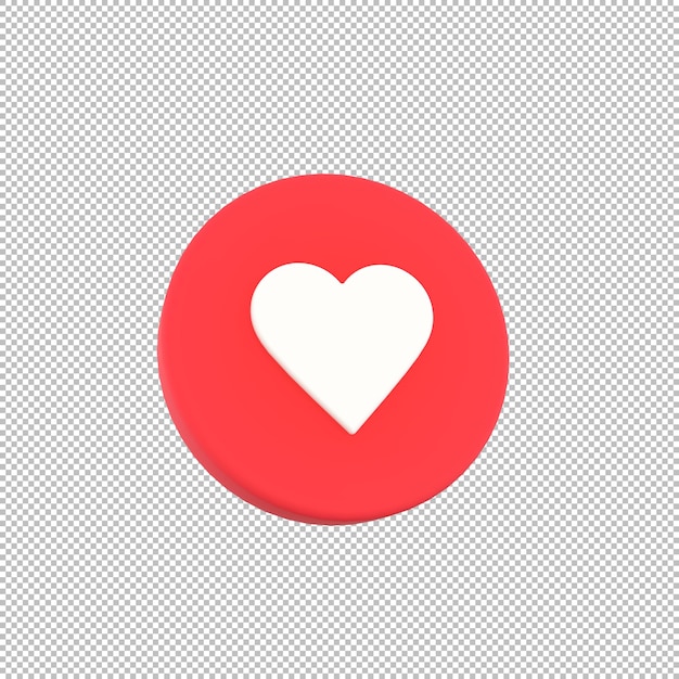 Icono de corazón 3D con acabado mate en fondo transparente