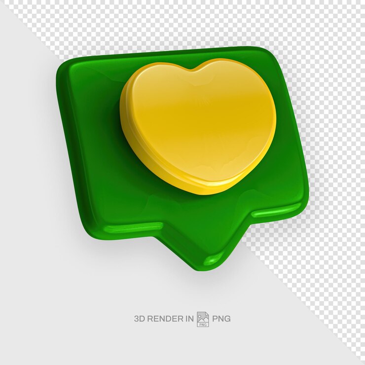 PSD icono de corazón 3d en una burbuja de comentarios verde
