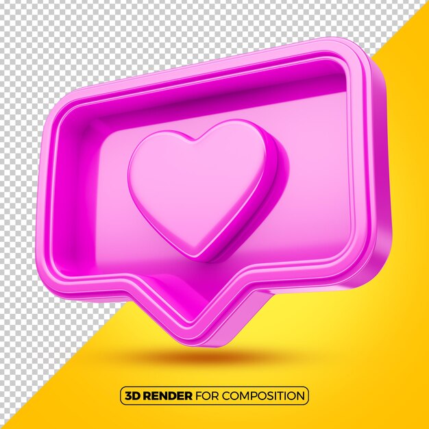El icono del corazón 3d para las redes sociales es rosa