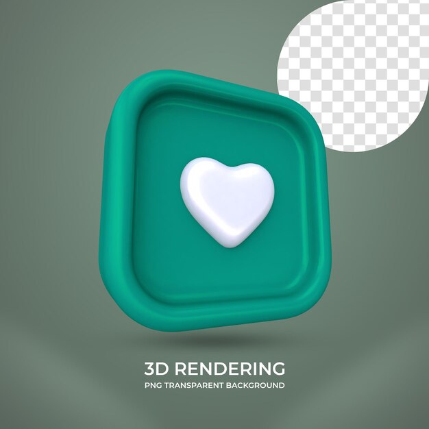 Icono de corazón 3d renderizado aislado fondo transparente