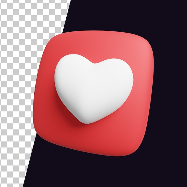 Icono de corazón o amor en renderizado 3d