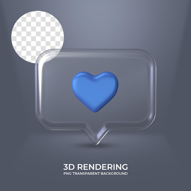 Icono de corazón con renderizado 3d de marco de vidrio