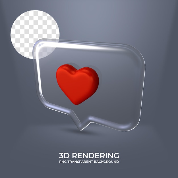 PSD icono de corazón con renderizado 3d de marco de vidrio