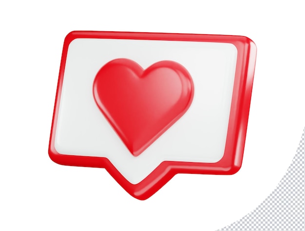 Icono de corazón rojo con un icono de chat con ilustración de icono de vector 3d