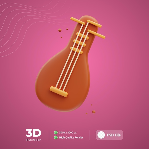 PSD icono coreano instrumento de guitarra coreana ilustración 3d