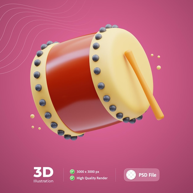 Icono coreano música tradicional buk ilustración 3d