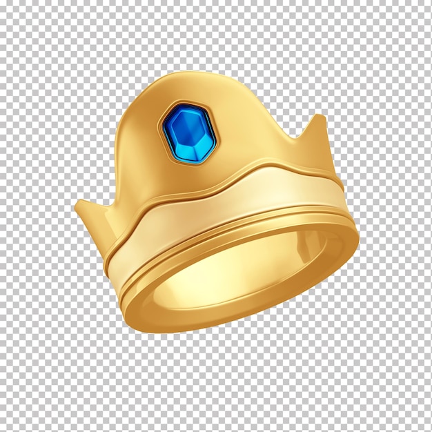 icono de la corona dorada del rey en representación 3d con piedras preciosas y fondo transparente