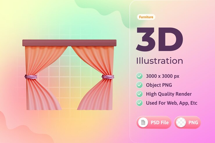 PSD icono de cortina de muebles ilustración 3d