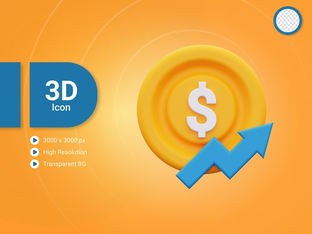 PSD icono de crecimiento de inversión 3d