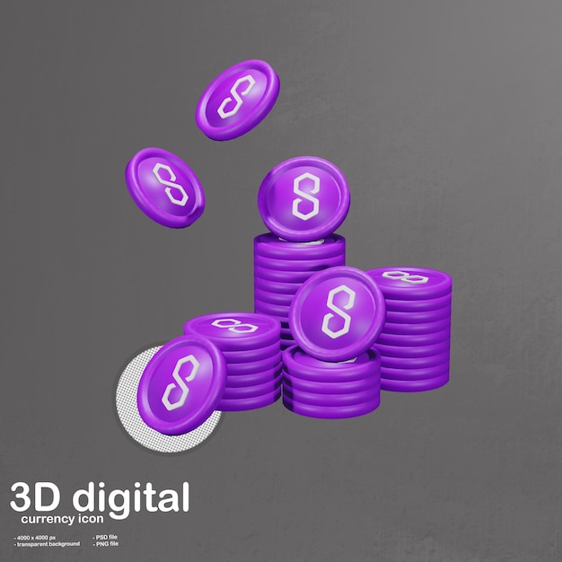 PSD icono de criptomoneda de polígono matemático en 3d