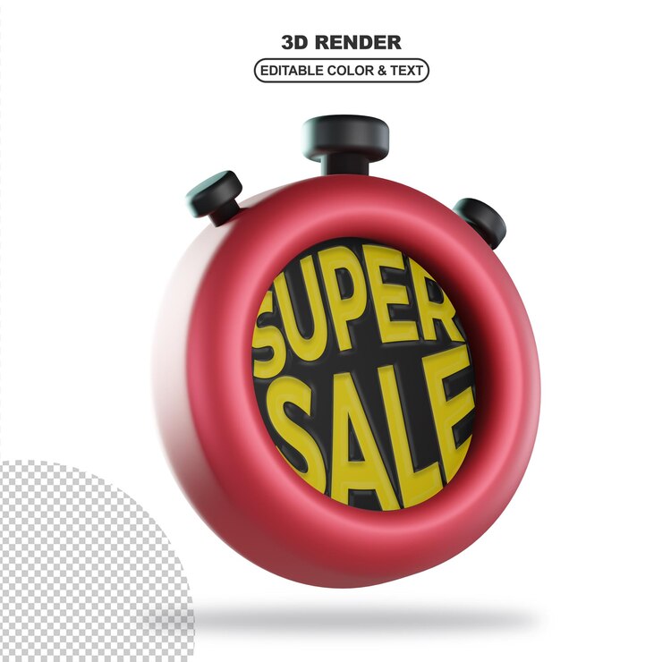 PSD icono de cronómetro 3d con color rojo y texto de súper venta