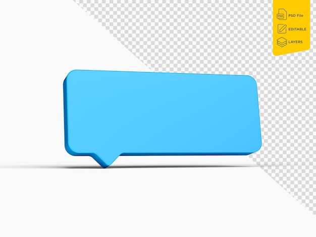 Icono de cuadro de mensaje azul simple 3d Icono de cuadro de chat azul brillante 3d sobre fondo blanco Ilustración 3d