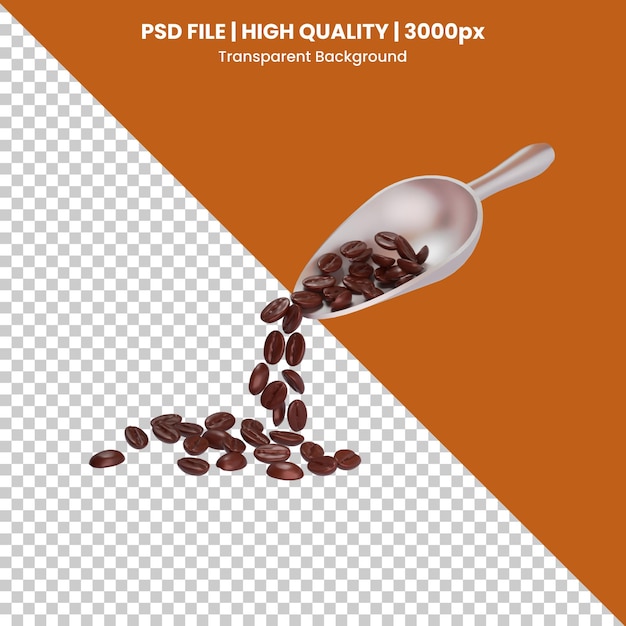 Icono de cuchara de grano de café 3D con granos de café salpicados